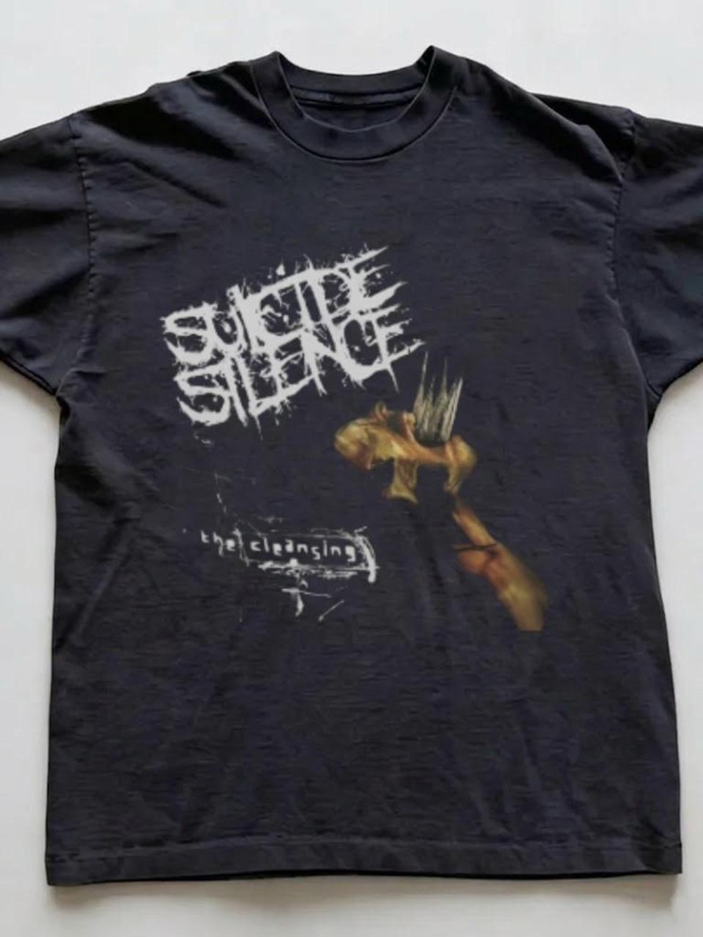 Gildan Black Short Sleeve Graphic Band Tee with White Logo and Brown/Gold Print